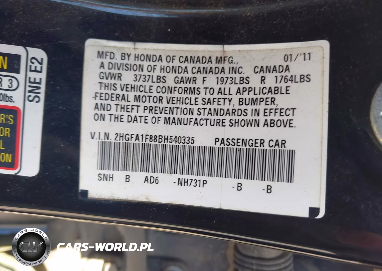 2011 Honda Civic Ex VIN:2HGFA1F88BH540335 - 9