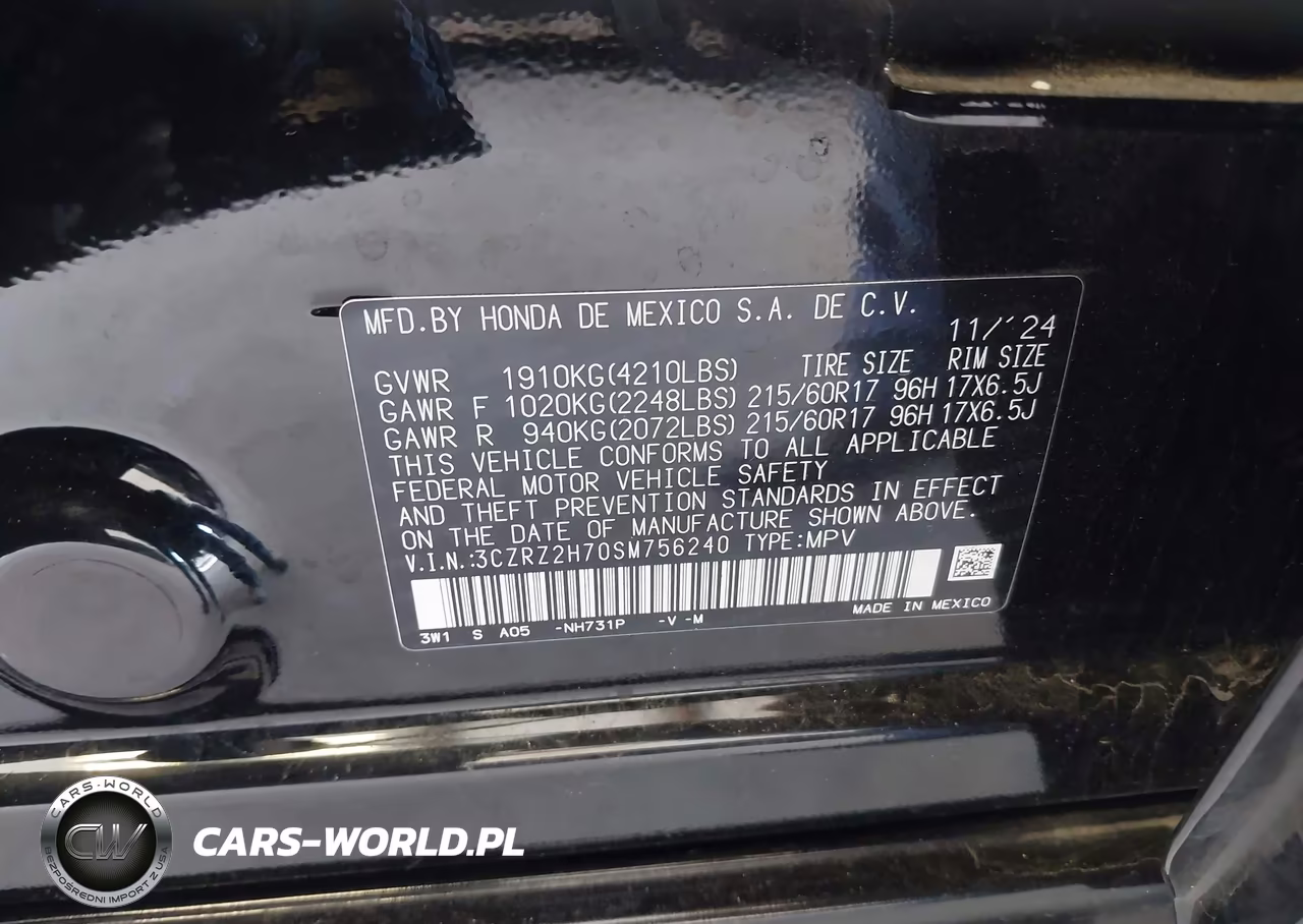2025 Honda Hr-V Awd Ex-L VIN:3CZRZ2H70SM756240 - 9