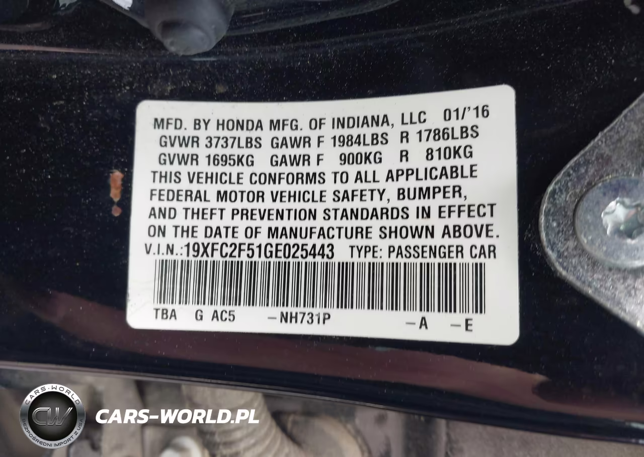 2016 Honda Civic Lx VIN:19XFC2F51GE025443 - 9