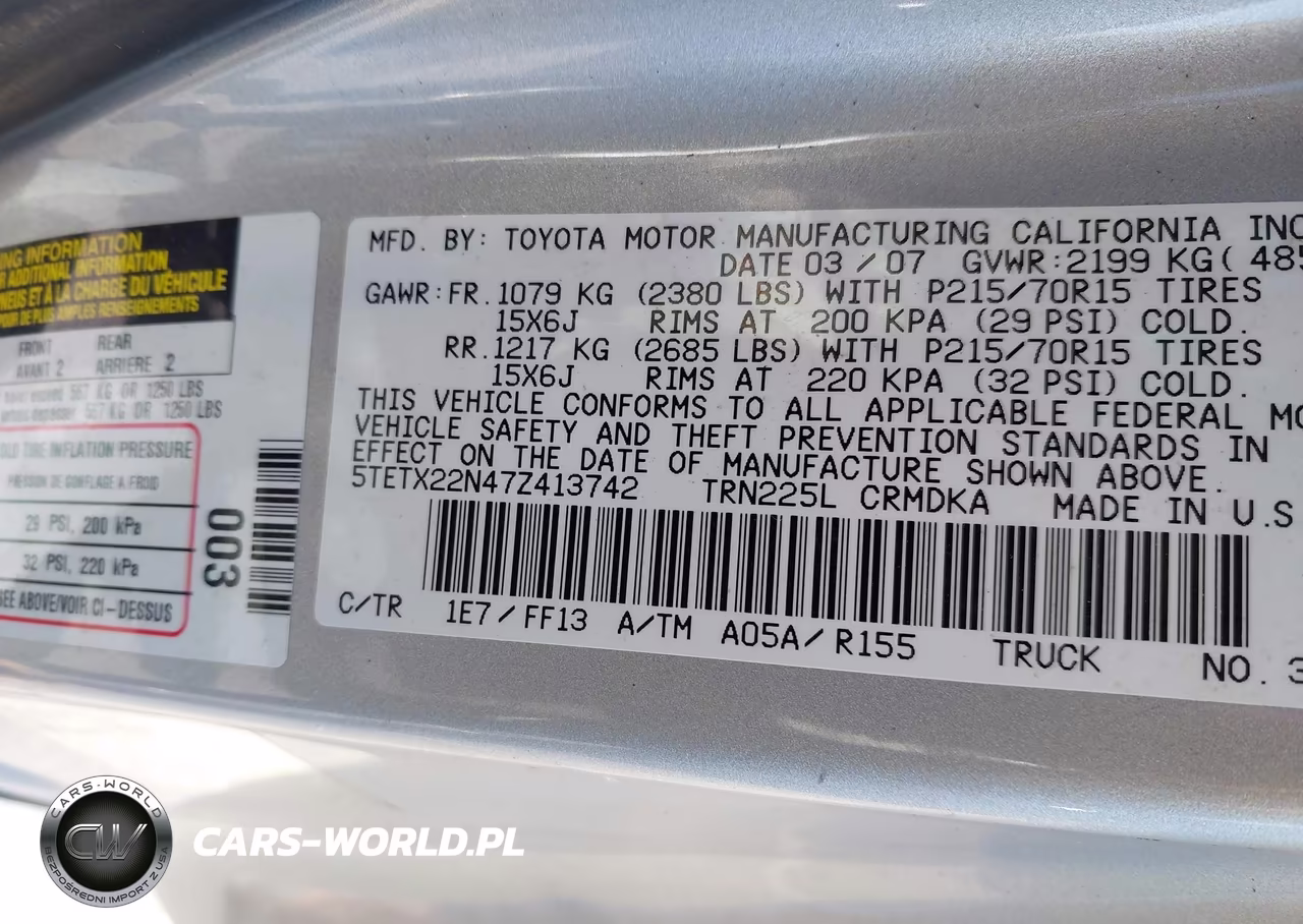 2007 Toyota Tacoma VIN:5TETX22N47Z413742 - 9