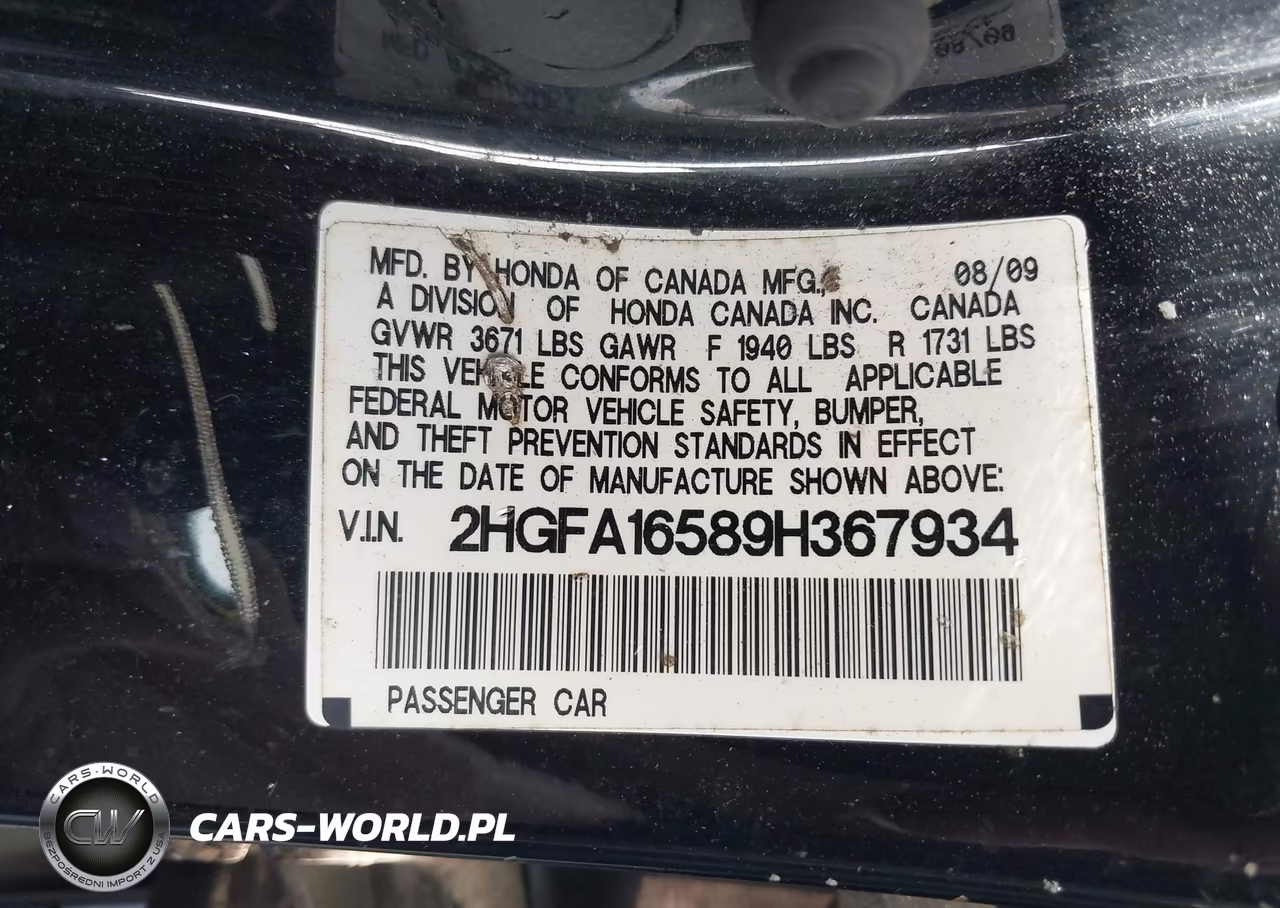 2009 Honda Civic Lx VIN:2HGFA16589H367934 - 9
