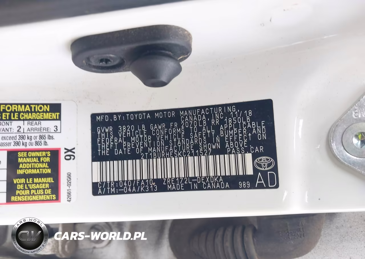 2019 Toyota Corolla L VIN:2T1BURHE5KC211527 - 9