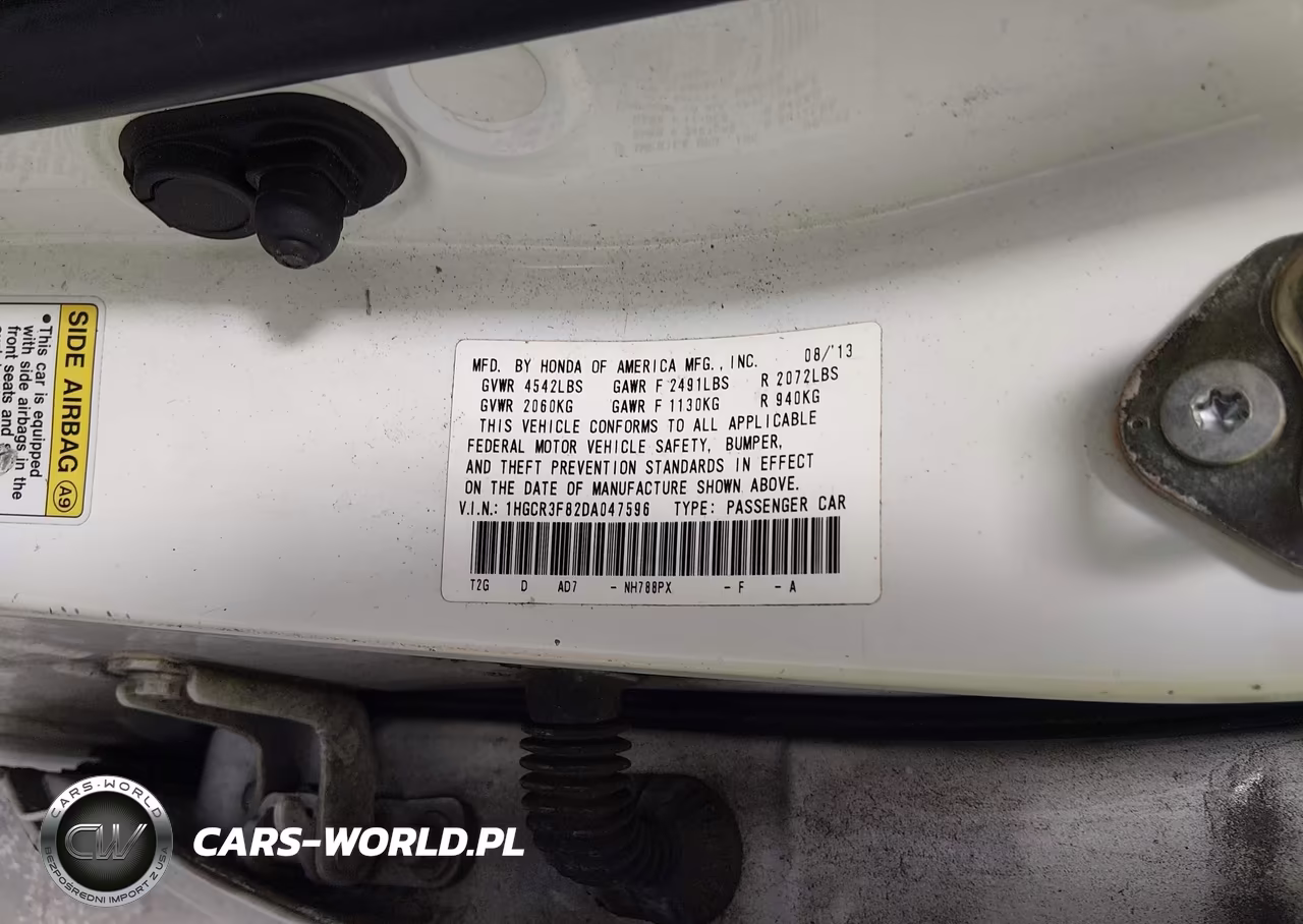 2013 Honda Accord Ex-L V-6 VIN:1HGCR3F82DA047596 - 9