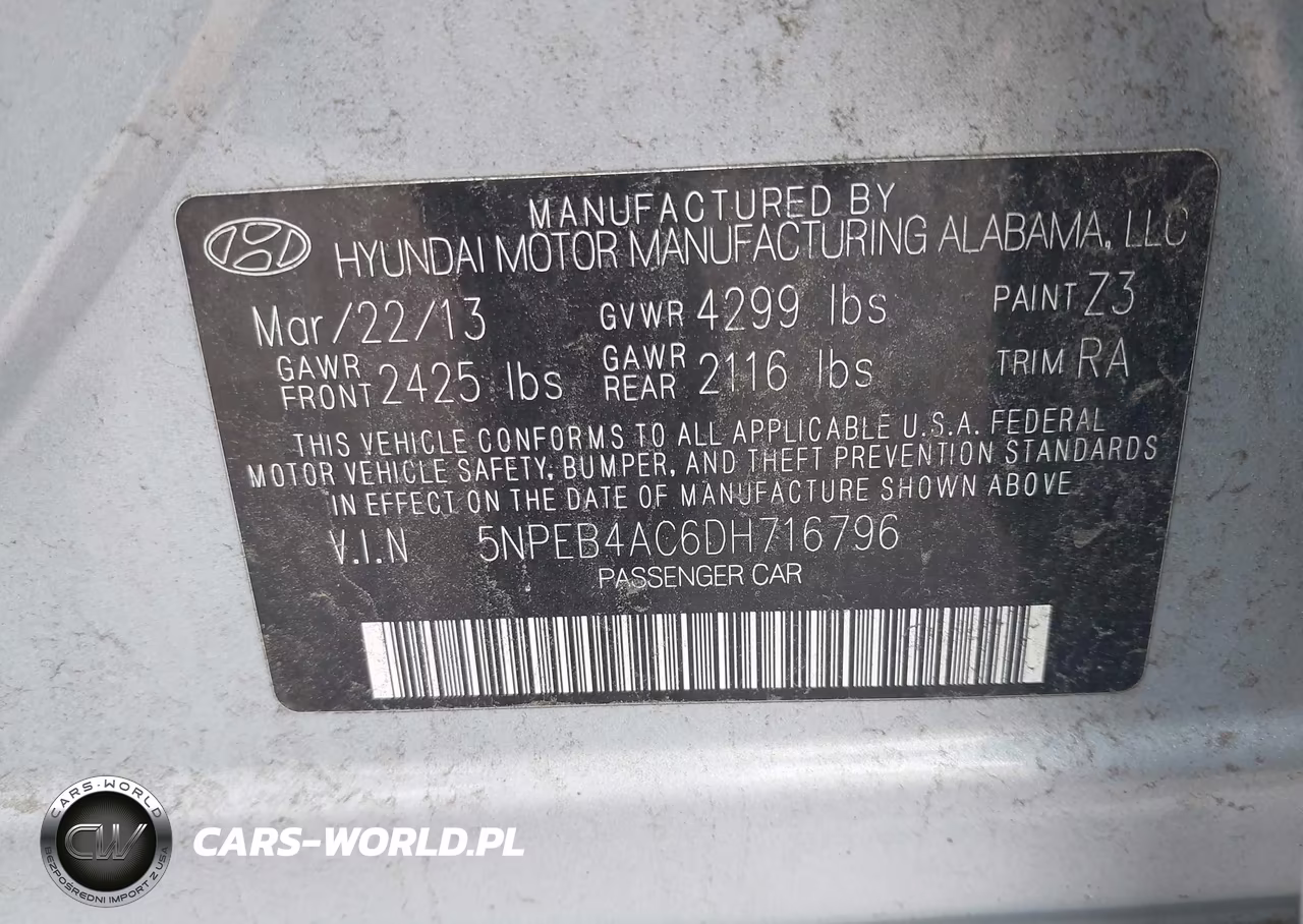 2013 Hyundai Sonata Gls VIN:5NPEB4AC6DH716796 - 9
