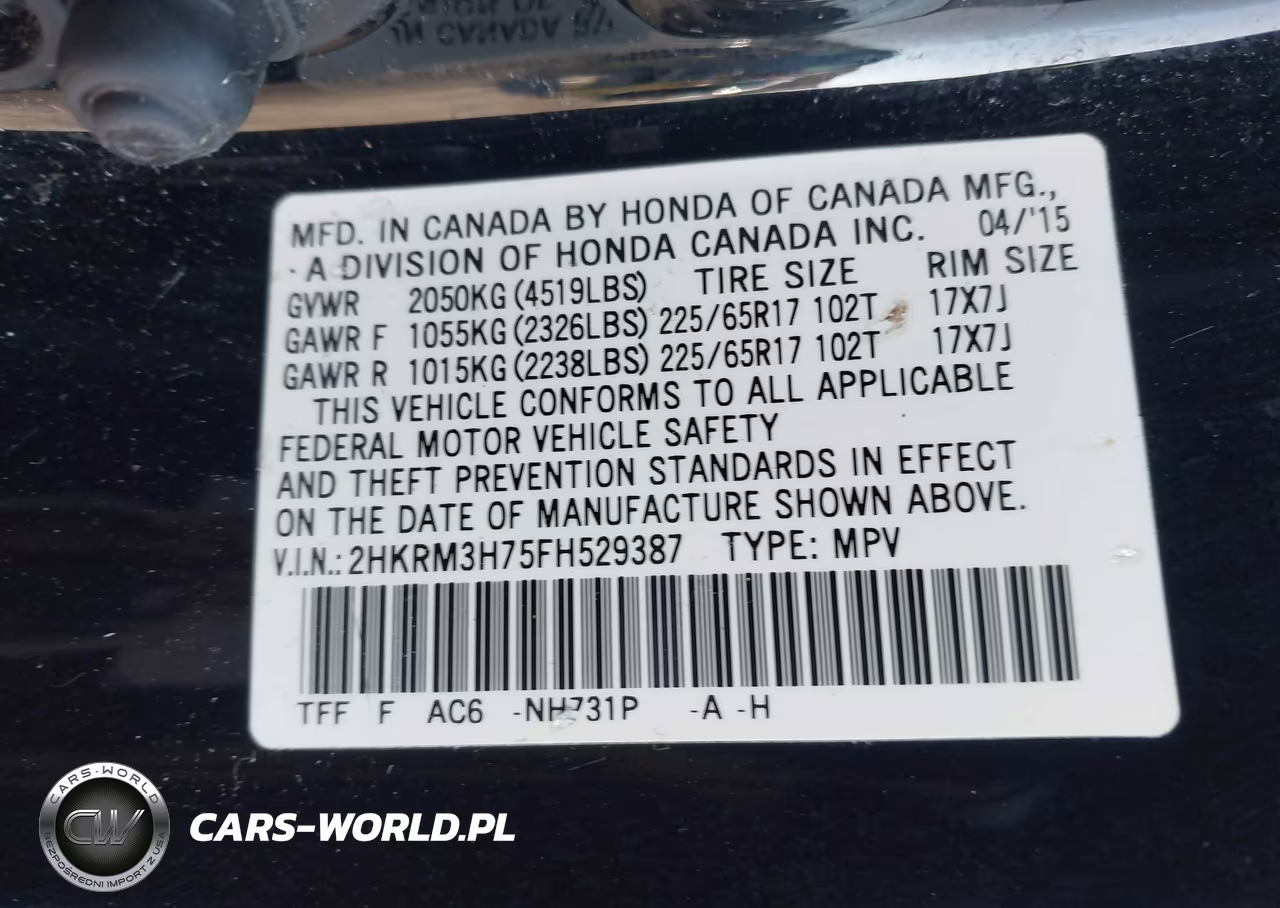 2015 Honda Cr-V Ex-L VIN:2HKRM3H75FH529387 - 9