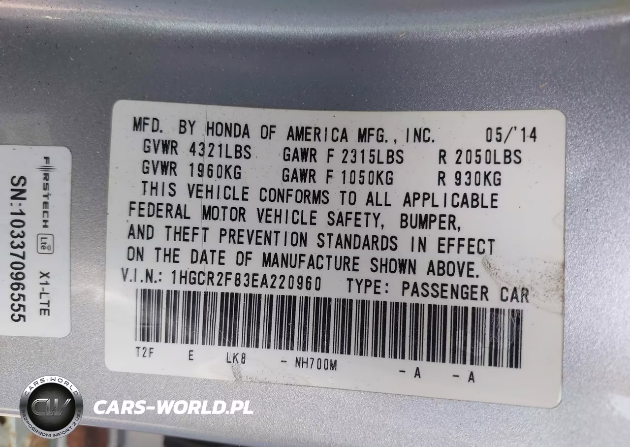 2014 Honda Accord Ex-L VIN:1HGCR2F83EA220960 - 9
