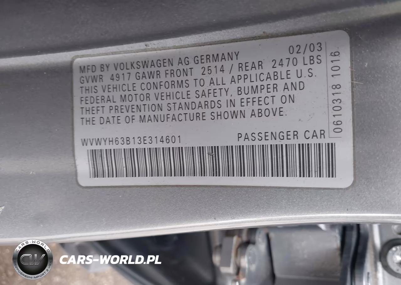 2003 Volkswagen Passat Glx VIN:WVWYH63B13E314601 - 9