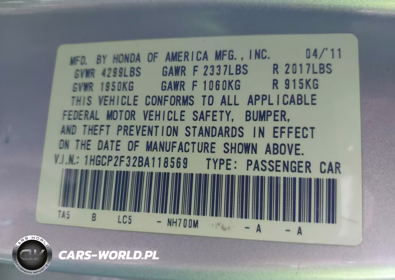 2011 Honda Accord VIN:18GCP2F32BA118569 - 9