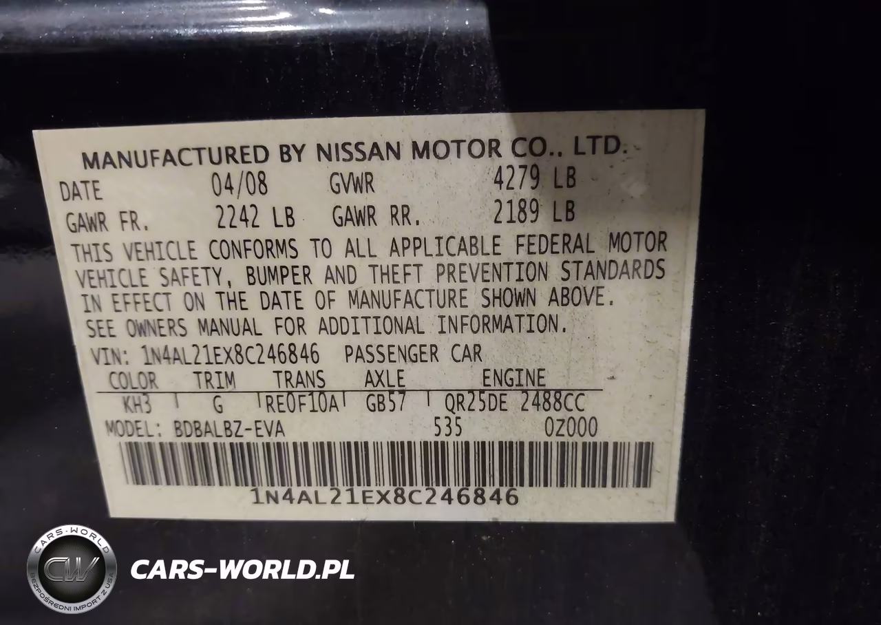 2008 Nissan Altima 2.5 S VIN:1N4AL21EX8C246846 - 9