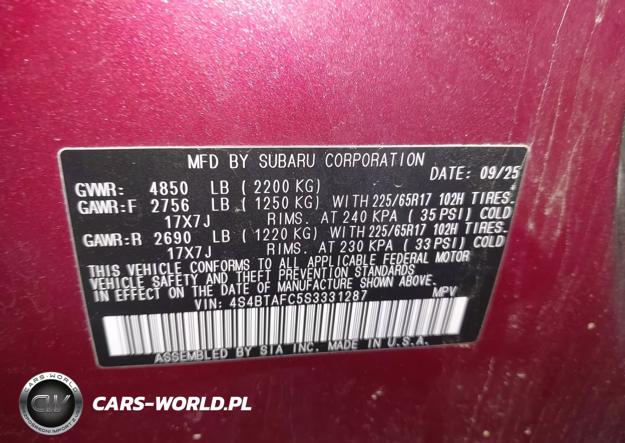 2025 Subaru Outback Premium VIN:4S4BTAFC5S3331287 - 9