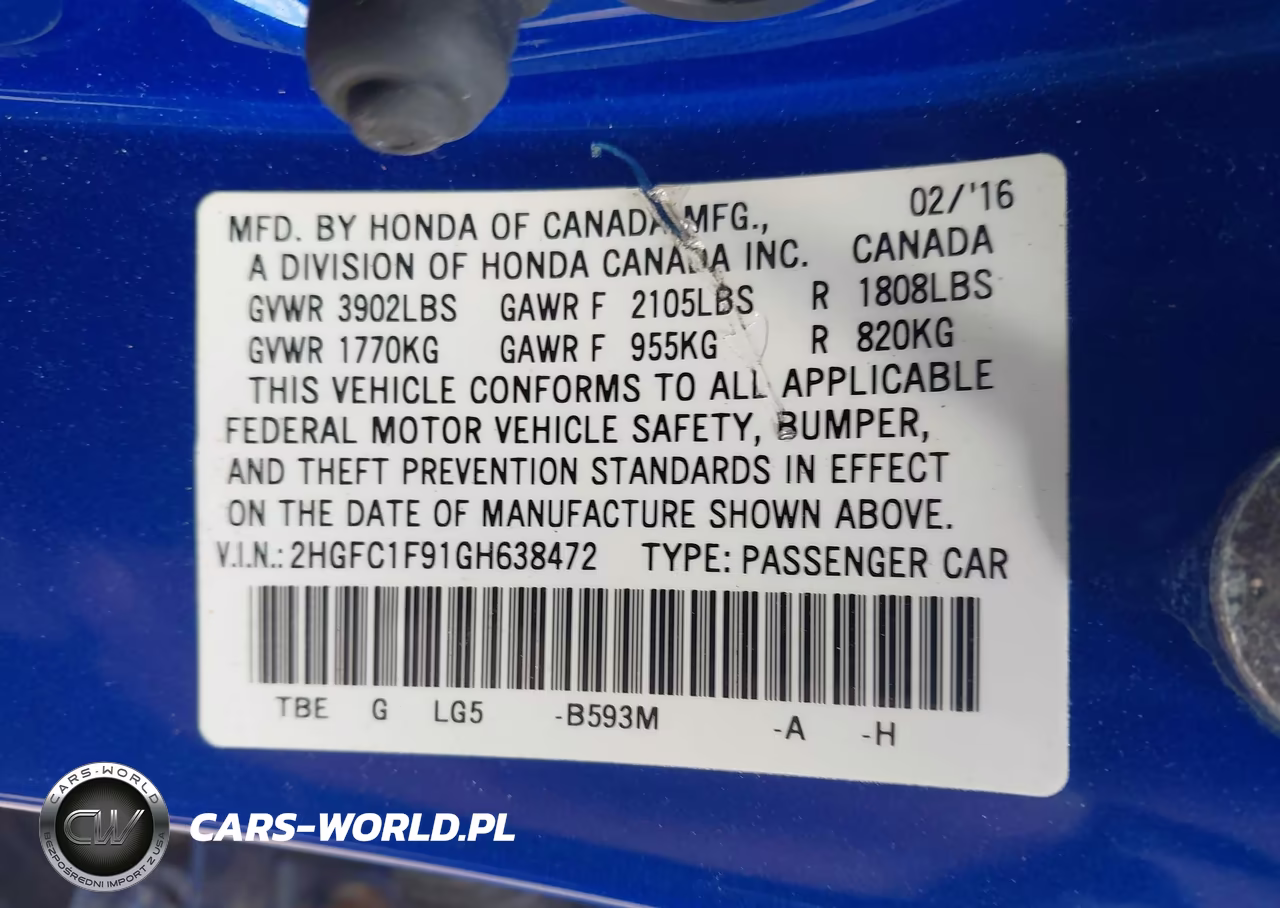 2016 Honda Civic Touring VIN:2HGFC1F91GH638472 - 9