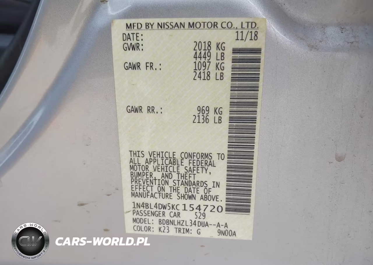 2019 Nissan Altima 2.5 Sv VIN:1N4BL4DW5KC154720 - 9