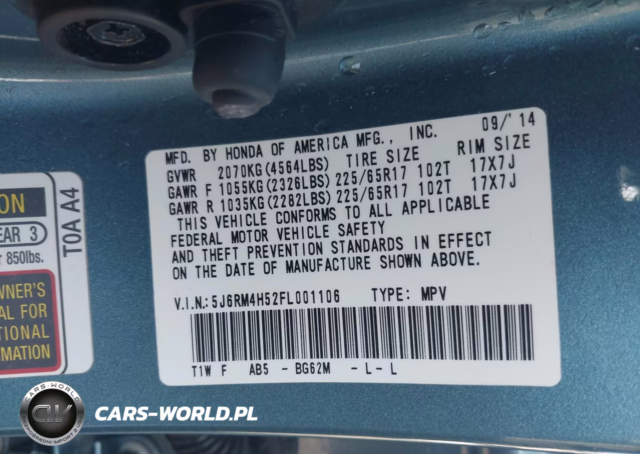2015 Honda Cr-V Ex VIN:5J6RM4H52FL001106 - 9