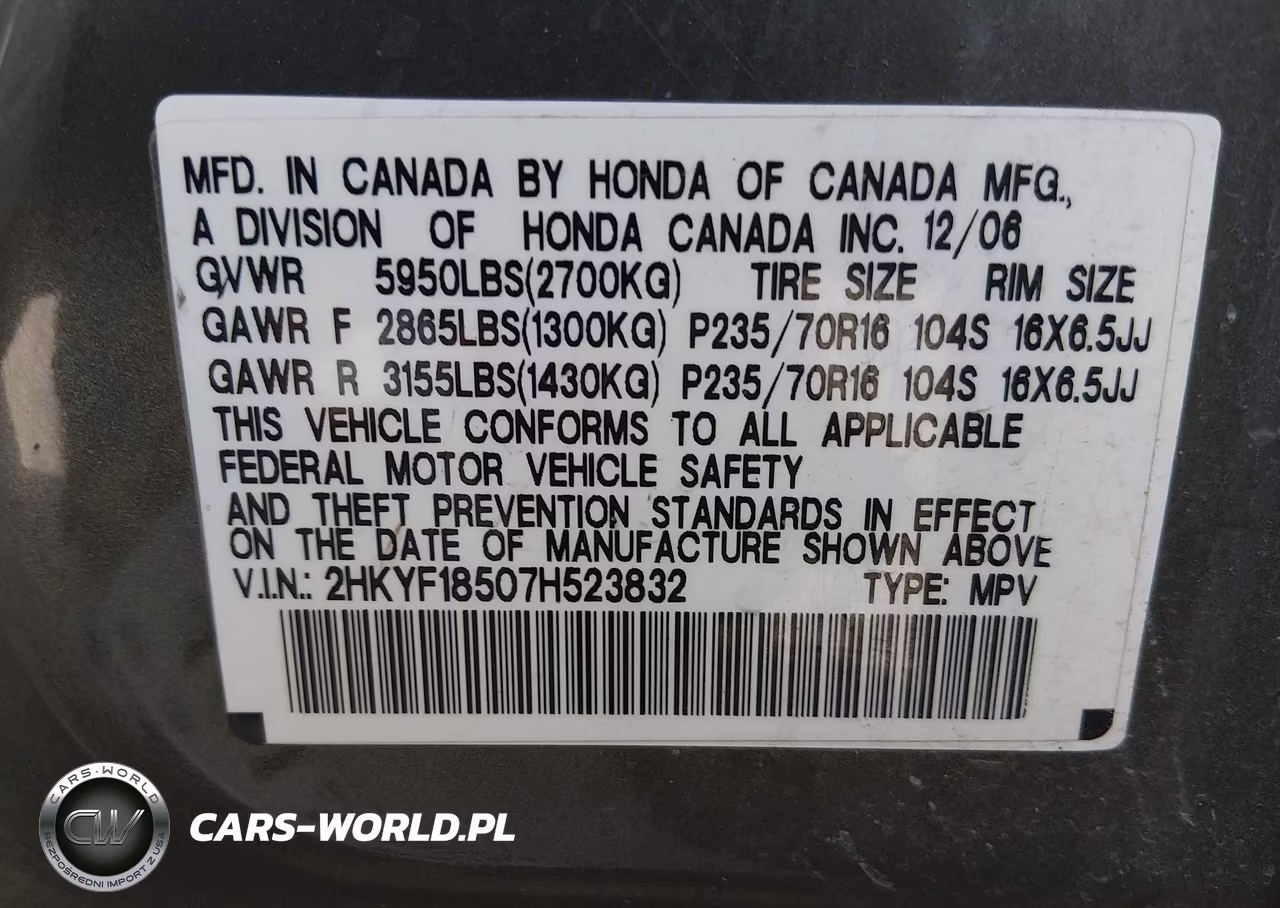 2007 Honda Pilot Ex-L VIN:2HKYF18507H523832 - 9
