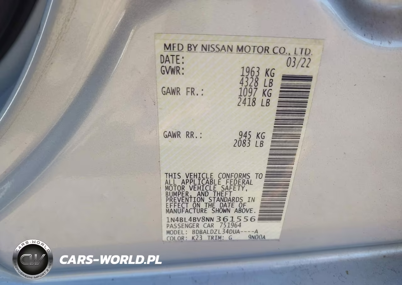 2022 Nissan Altima 2.5 S VIN:1N4BL4BV8NN361556 - 9