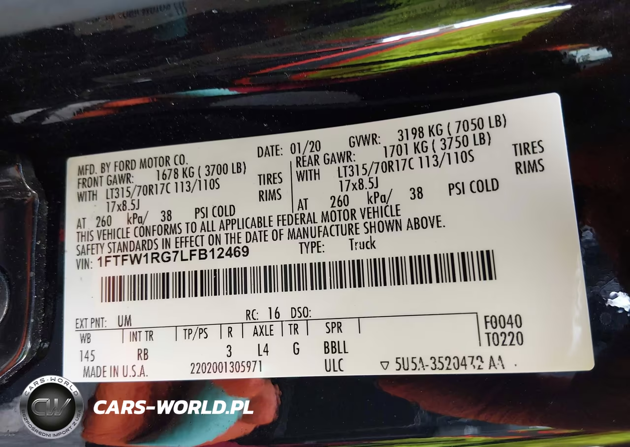 2020 Ford F-150 Raptor VIN:1FTFW1RG7LFB12469 - 9