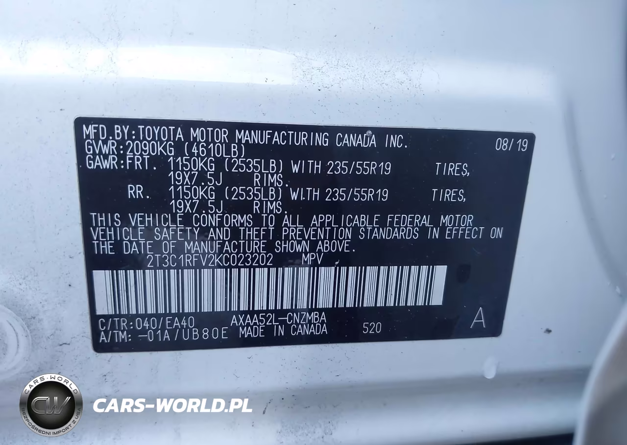 2019 Toyota Rav4 Xle Premium VIN:2T3C1RFV2KC023202 - 9