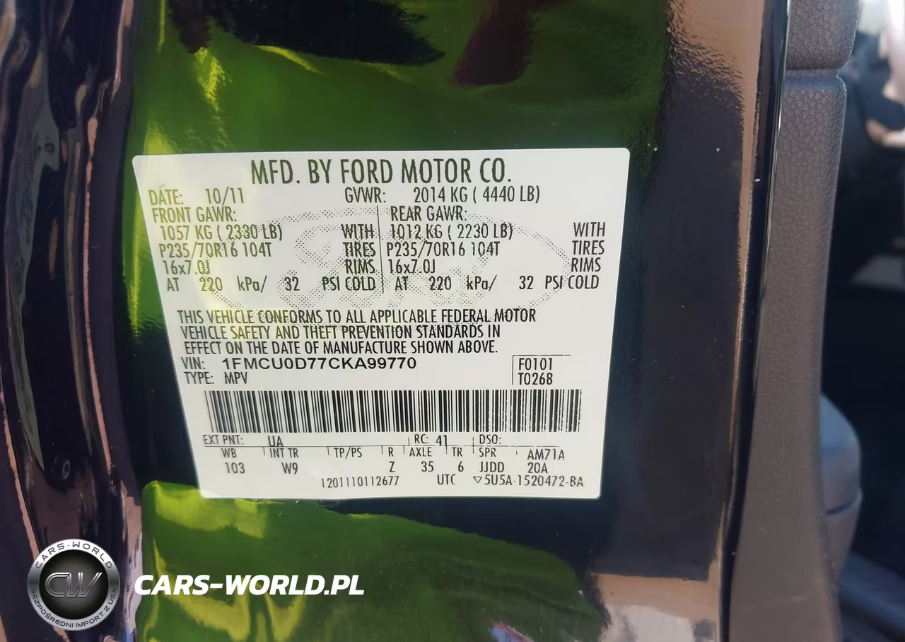 2012 Ford Escape Xlt VIN:1FMCU0D77CKA99770 - 9