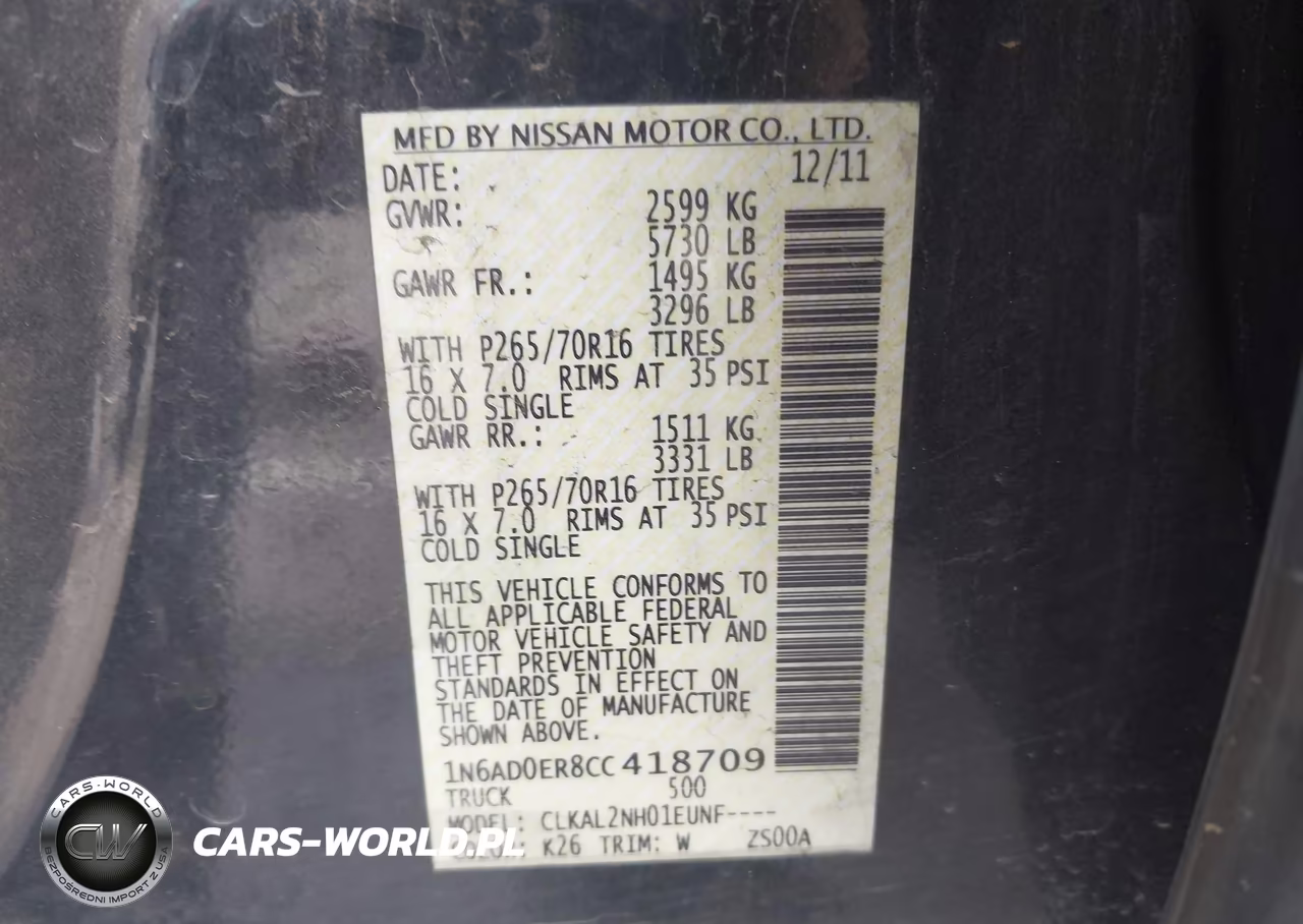 2012 Nissan Frontier Sv VIN:1N6AD0ER8CC418709 - 9