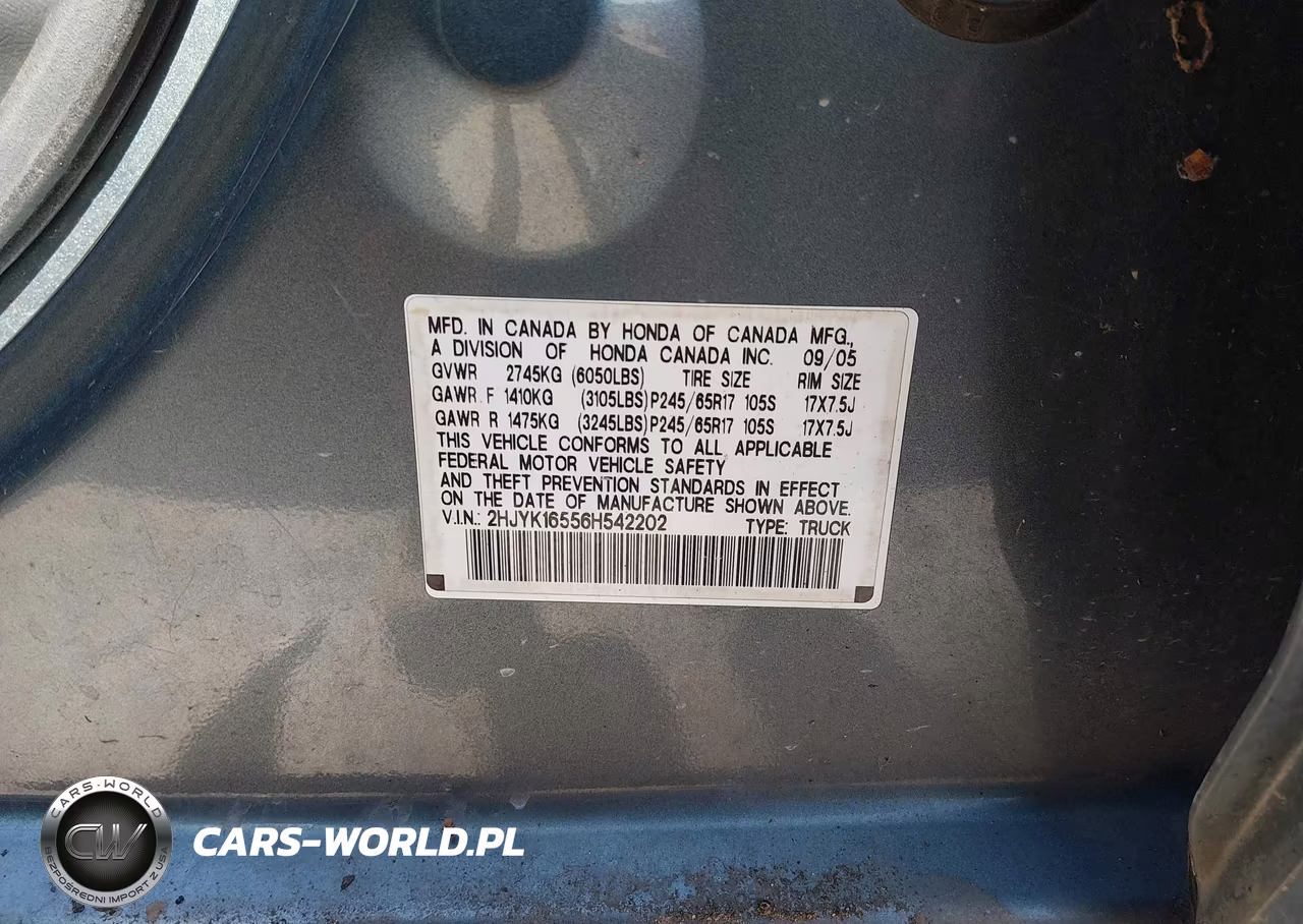 2006 Honda Ridgeline Rtl VIN:2HJYK16556H542202 - 9