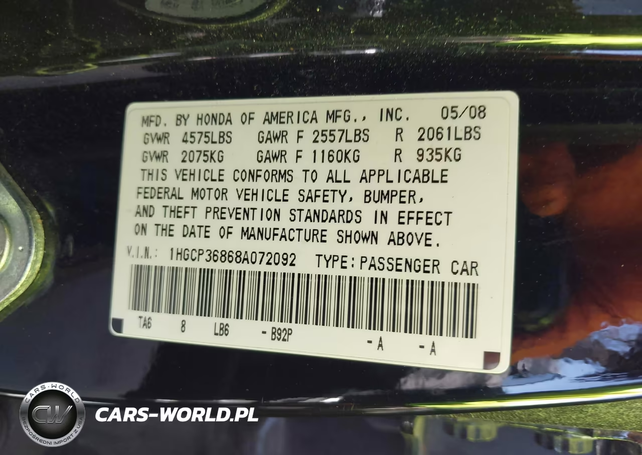 2008 Honda Accord 3.5 Ex-L VIN:1HGCP36868A072092 - 9