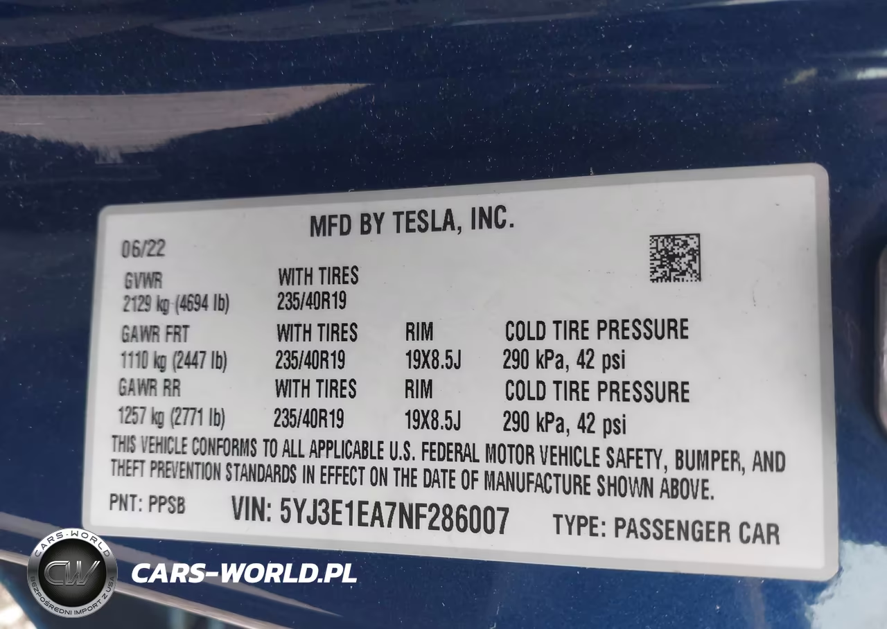2022 Tesla Model 3 VIN:5YJ3E1EA7NF286007 - 9