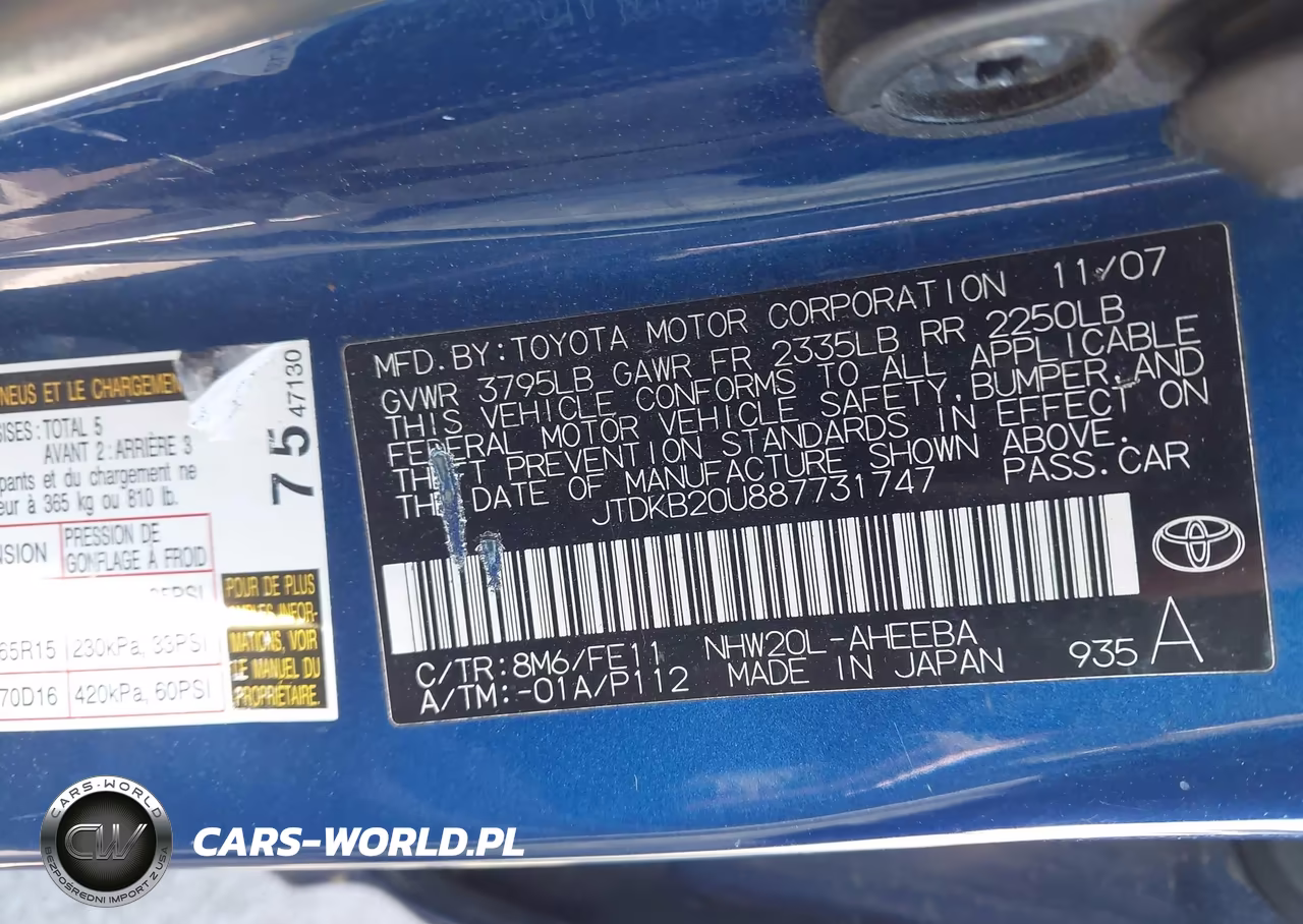 TOYOTA PRIUS VIN:JTDKB20U887731747 - 9
