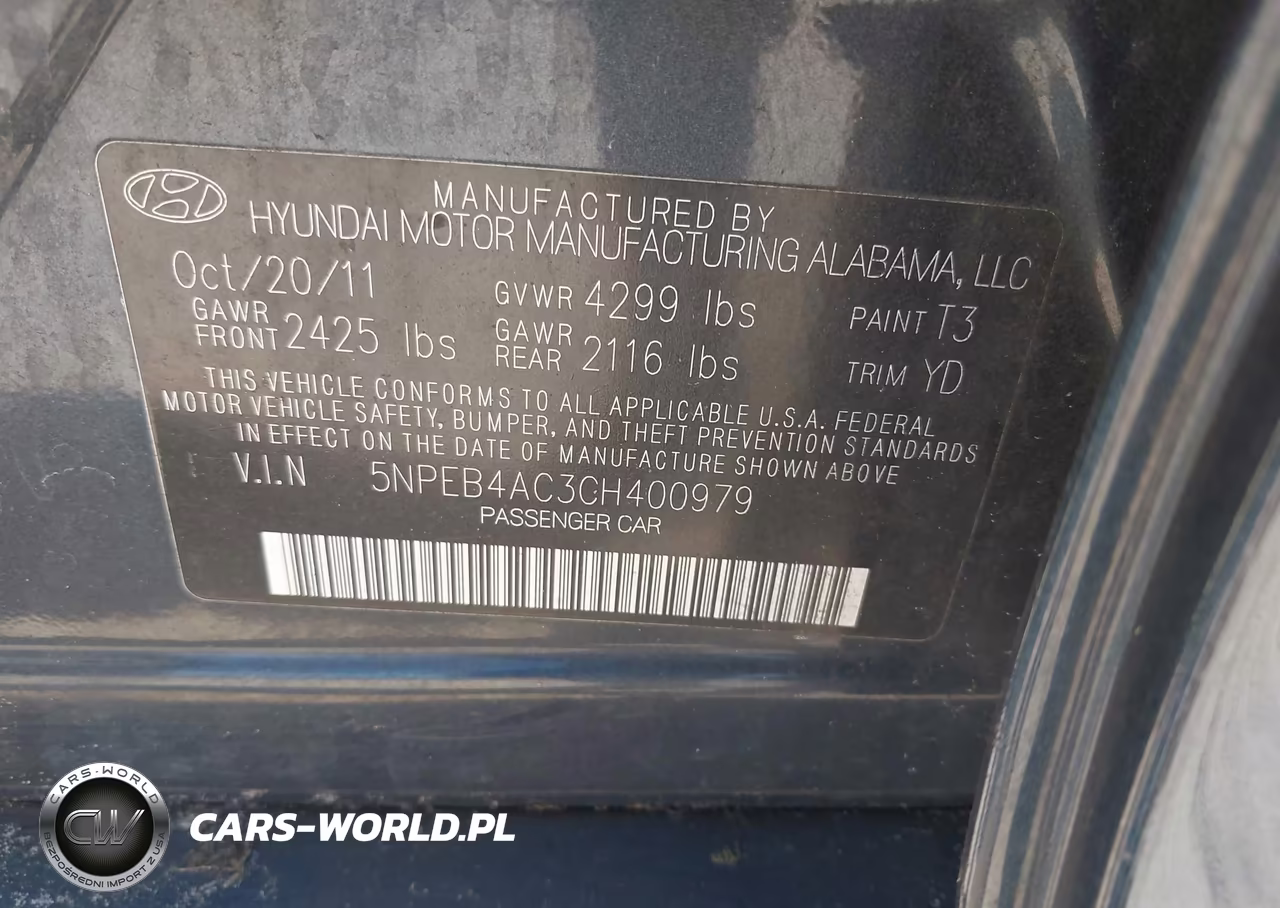 2012 Hyundai Sonata Gls VIN:5NPEB4AC3CH400979 - 9