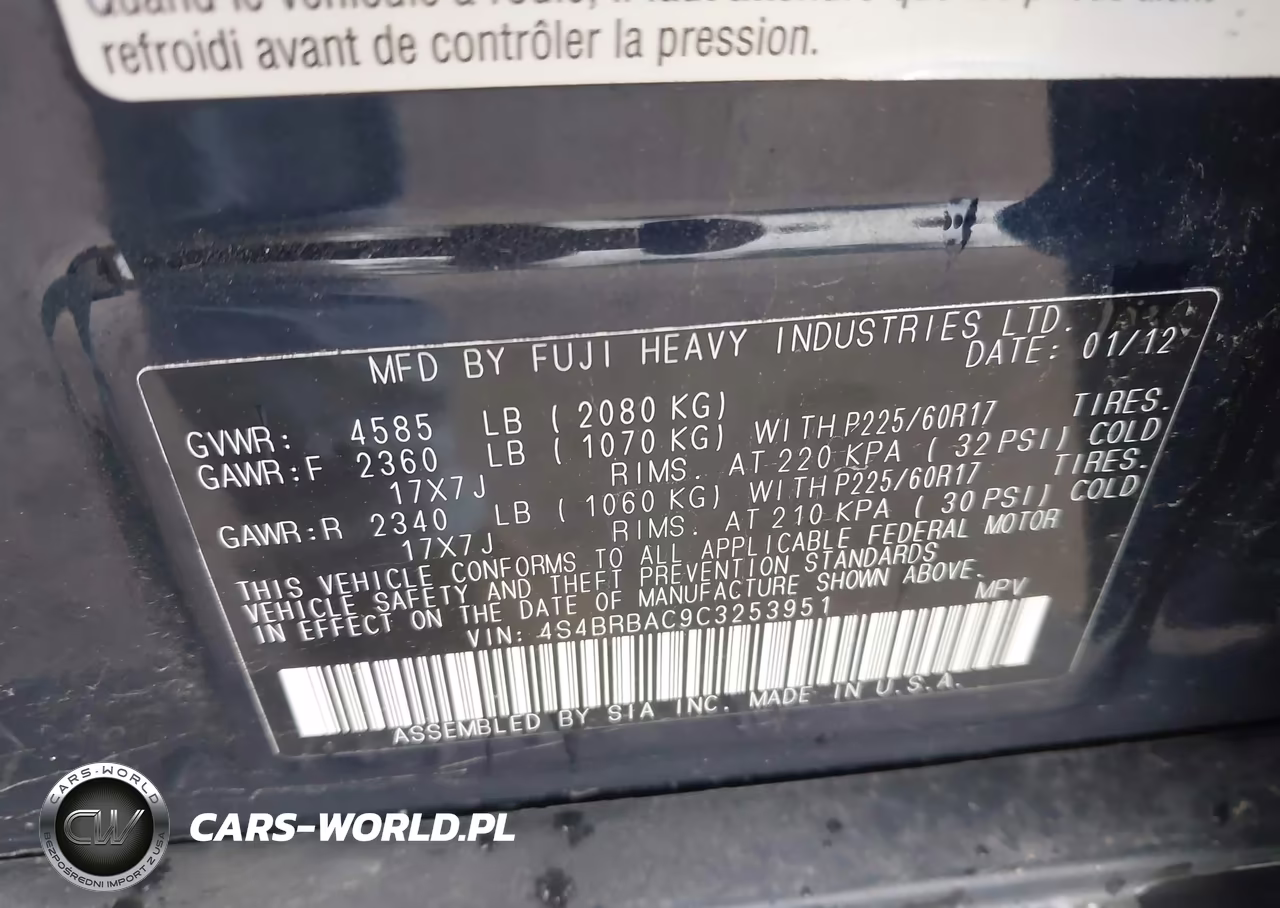 2012 Subaru Outback 2.5I VIN:4S4BRBAC9C3253951 - 9