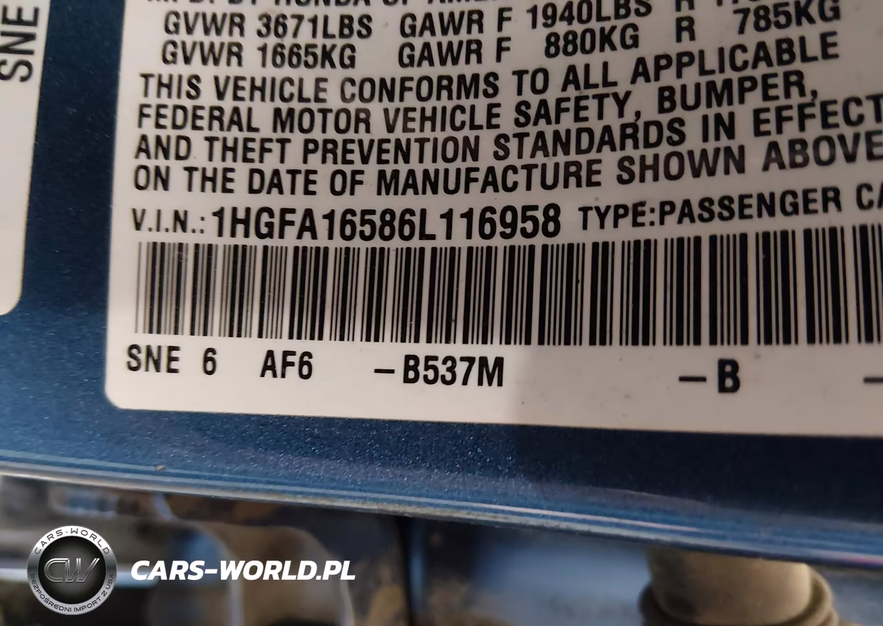 2006 Honda Civic Lx VIN:1HGFA16586L116958 - 9