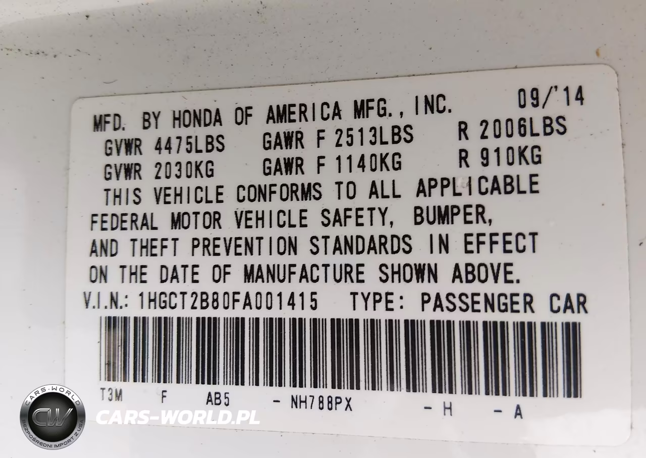 2015 Honda Accord Ex-L V-6 VIN:1HGCT2B80FA001415 - 9