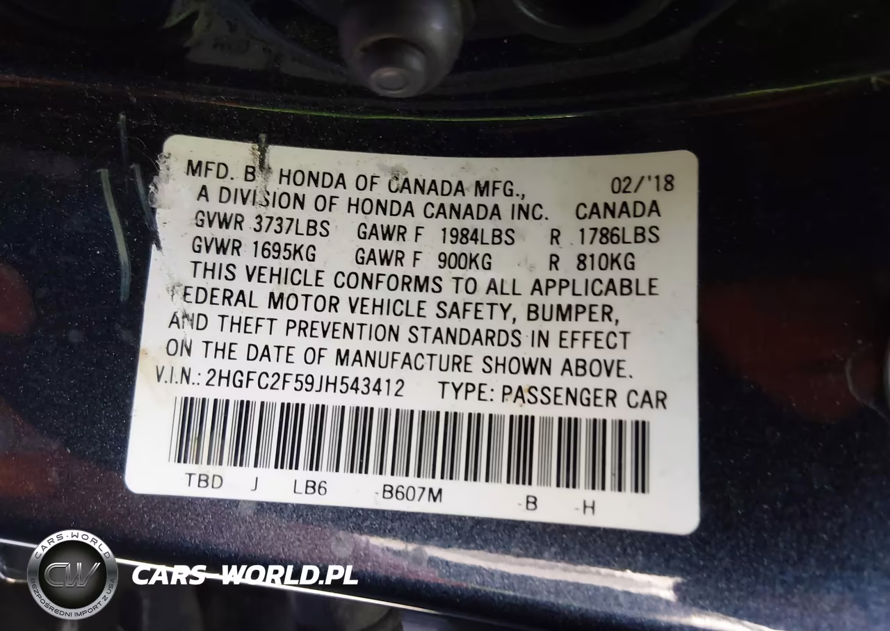 2018 Honda Civic Lx VIN:2HGFC2F59JH543412 - 9