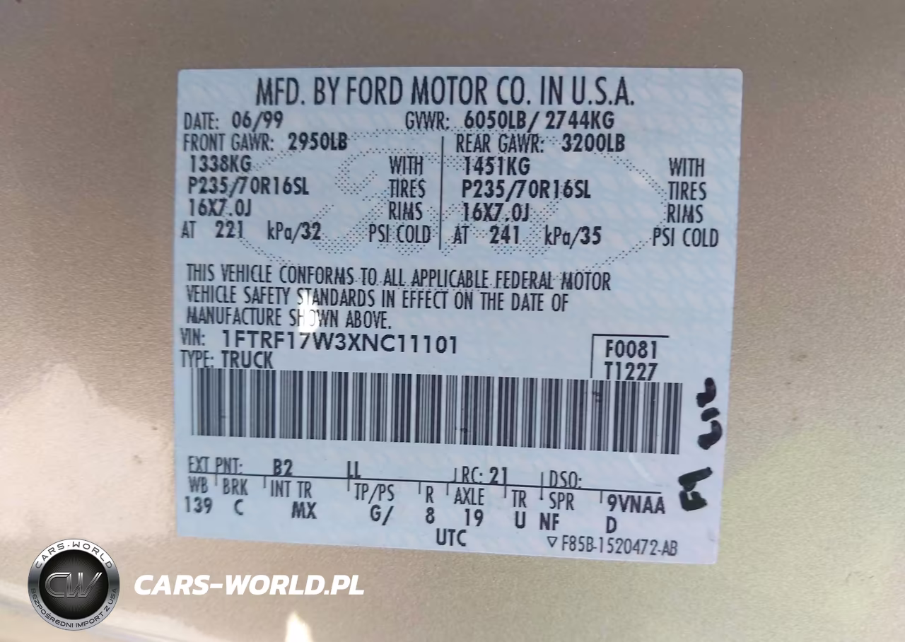1999 Ford F-150 Lariat-Work Series-Xl-Xlt VIN:1FTRF17W3XNC11101 - 9