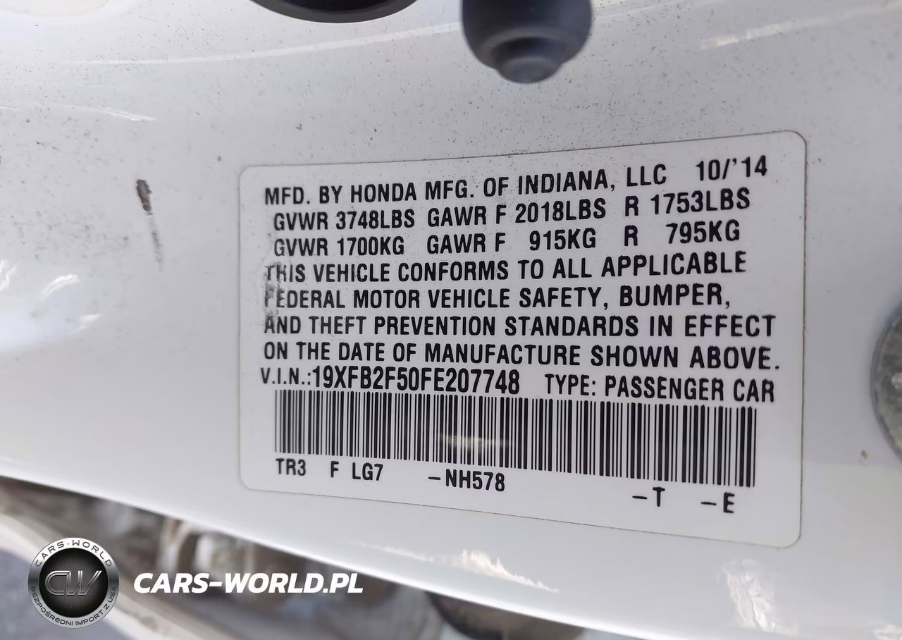 2015 Honda Civic Lx VIN:19XFB2F50FE207748 - 9