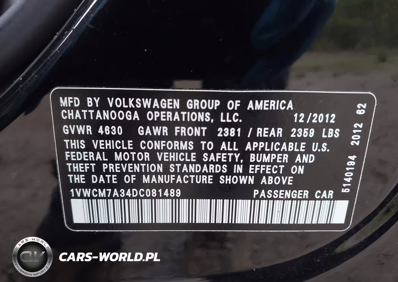 2013 Volkswagen Passat 3.6L V6 Sel Premium VIN:1VWCM7A34DC081489 - 9