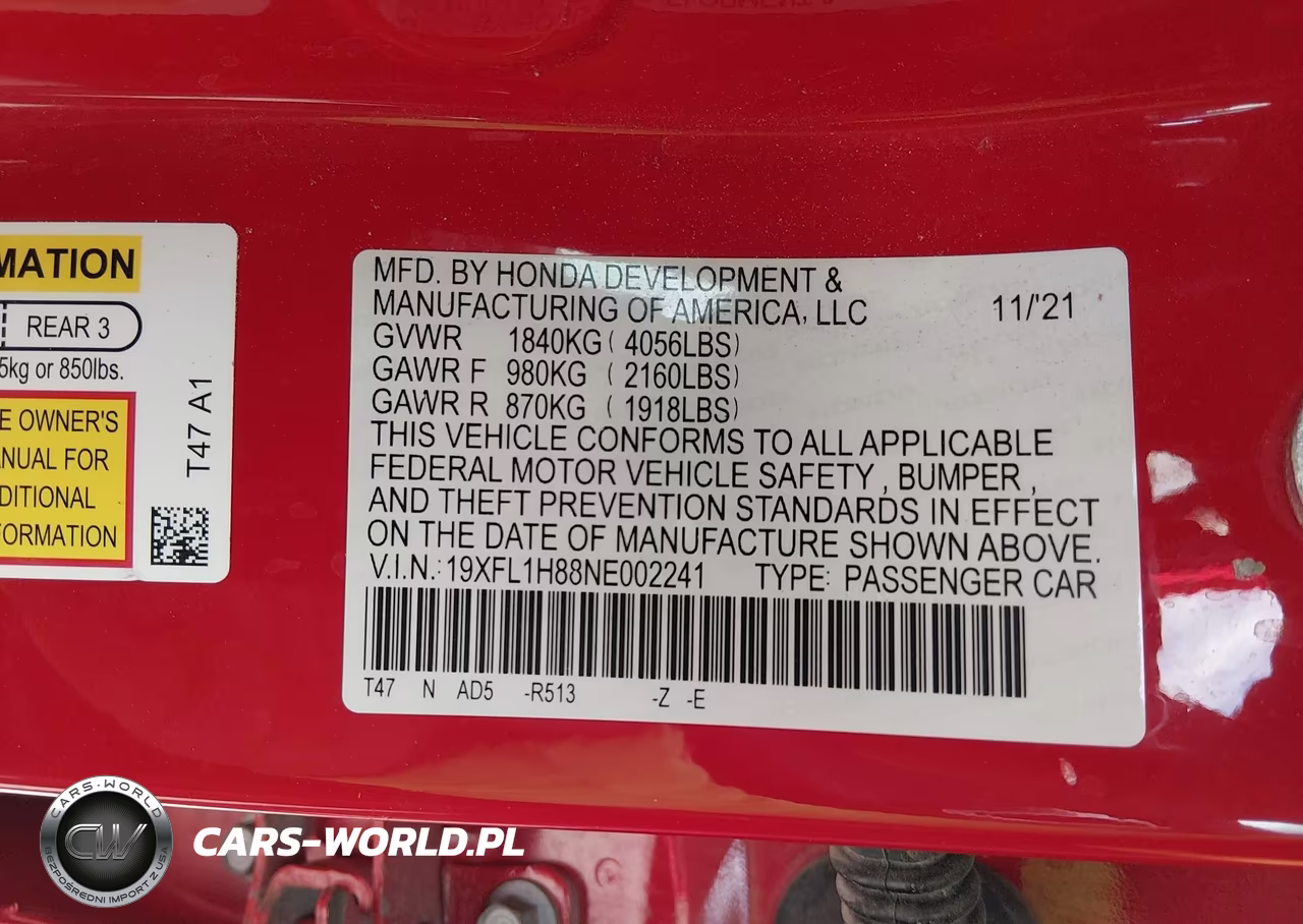 2022 Honda Civic Sport Touring VIN:19XFL1H88NE002241 - 9