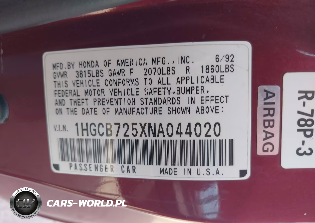 1992 Honda Accord Lx VIN:1HGCB725XNA044020 - 9