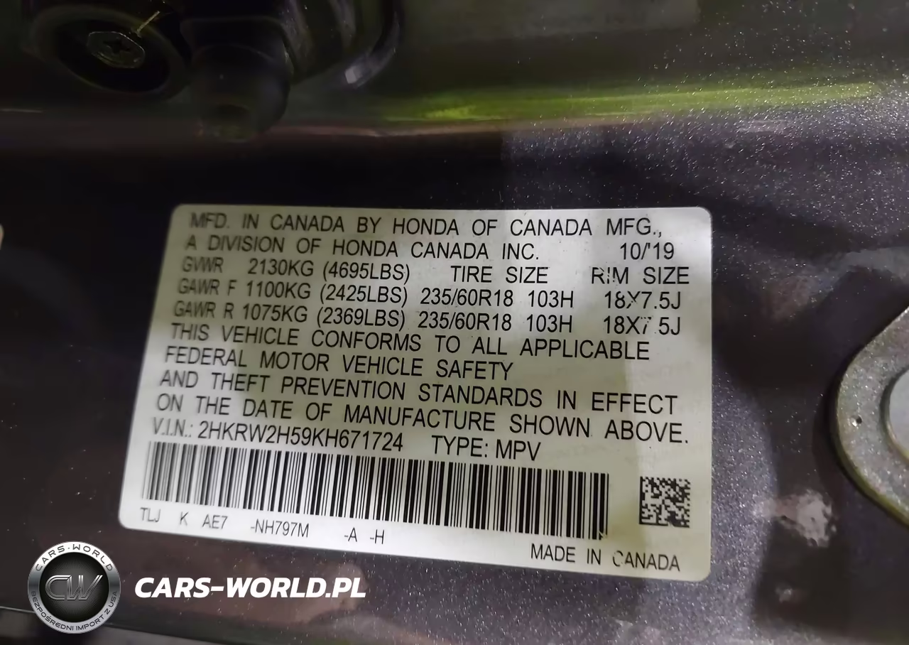 2019 Honda Cr-V Ex VIN:2HKRW2H59KH671724 - 9
