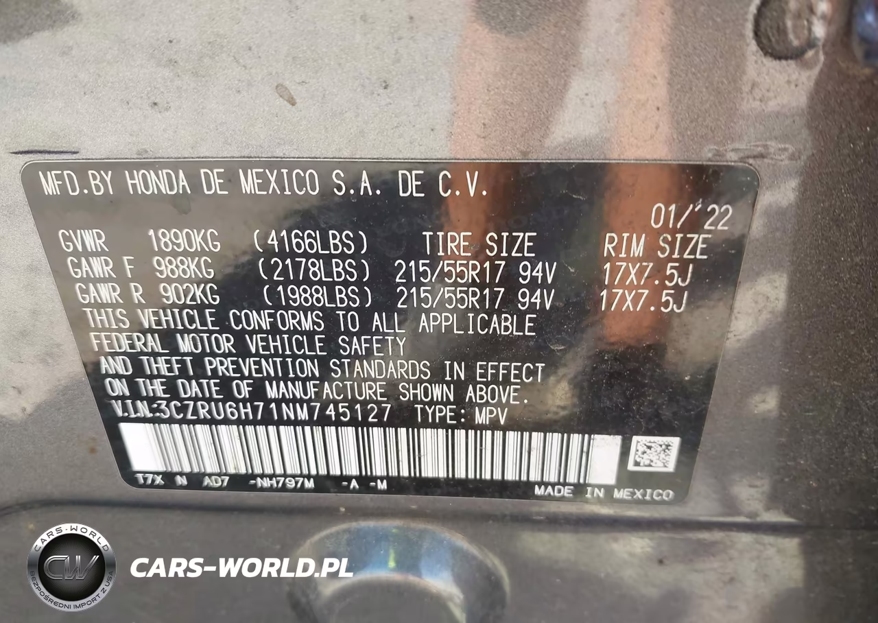 2022 Honda Hr-V Ex-L VIN:3CZRU6H71NM745127 - 9