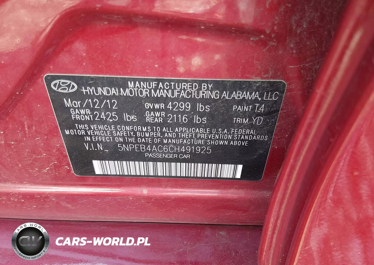 2012 Hyundai Sonata Gls VIN:5NPEB4AC6CH491925 - 9