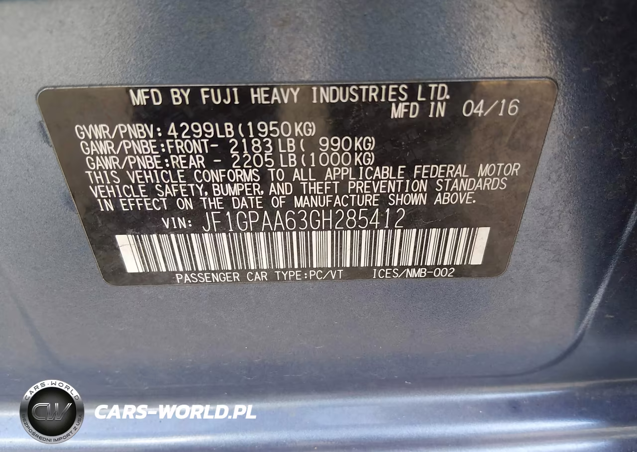 2016 Subaru Impreza 2.0I VIN:JF1GPAA63GH285412 - 9
