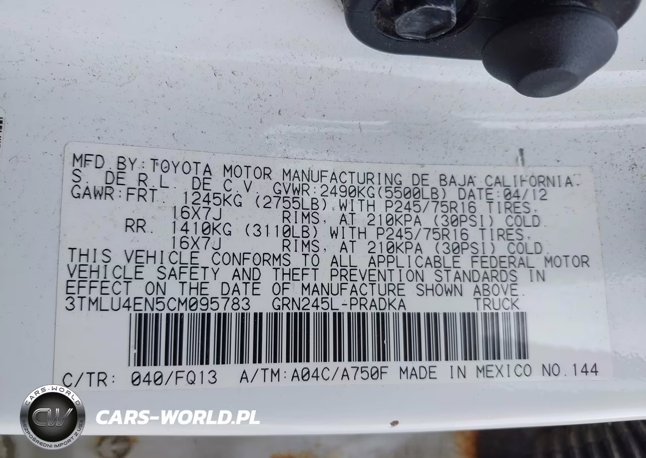 2012 Toyota Tacoma Base V6 VIN:3TMLU4EN5CM095783 - 9