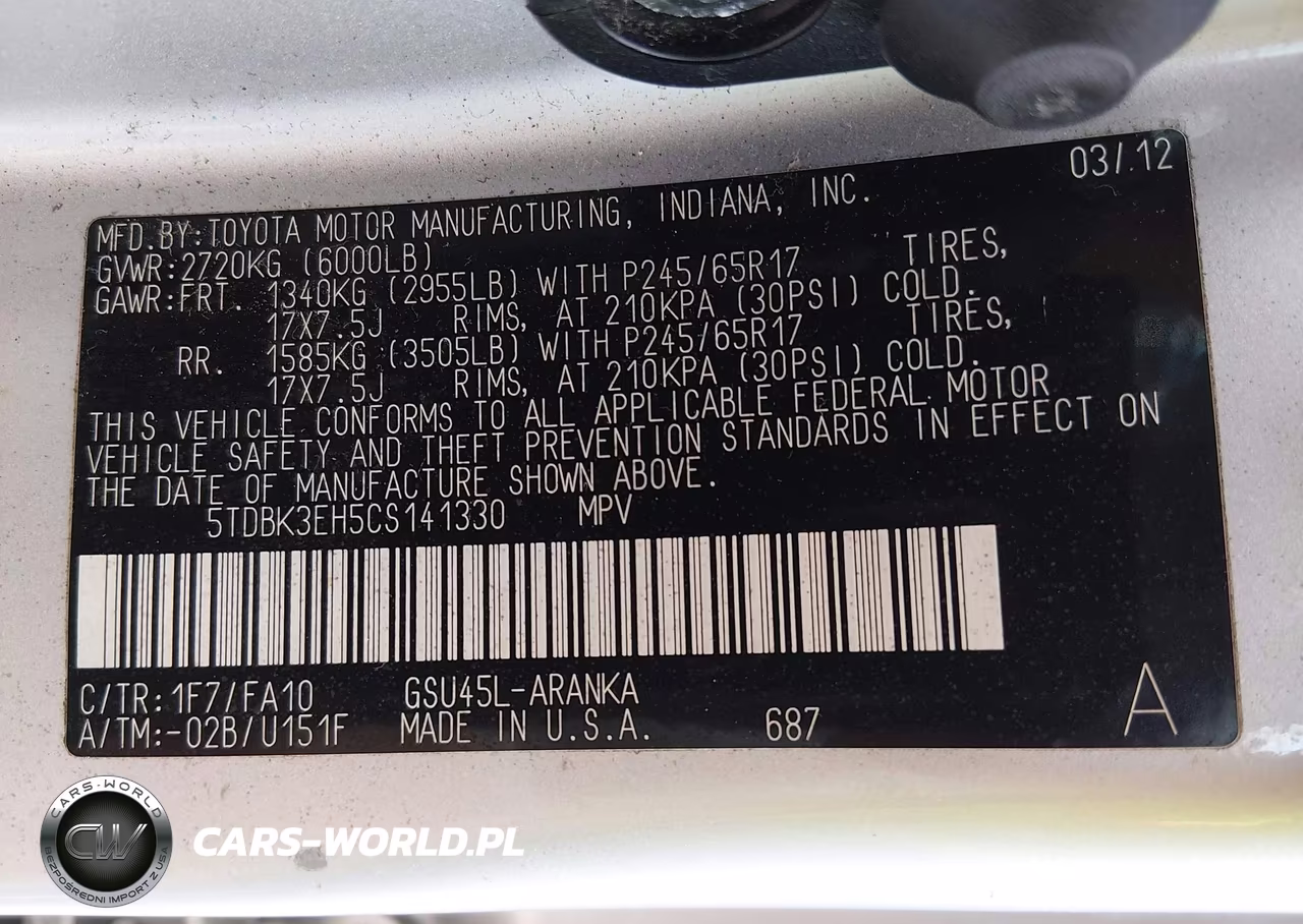 2012 Toyota Highlander Base V6 VIN:5TDBK3EH5CS141330 - 9