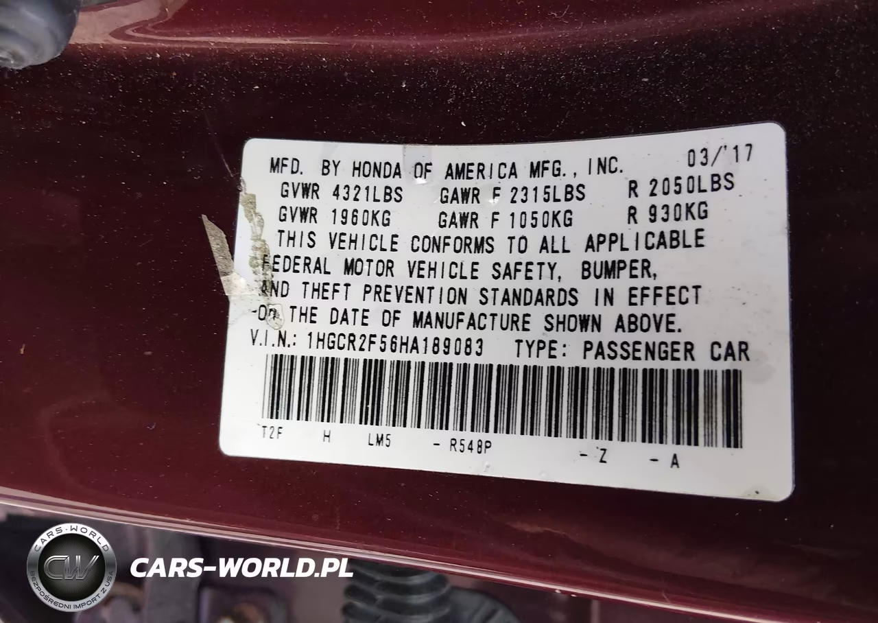 2017 Honda Accord Sport VIN:1HGCR2F56HA189083 - 9
