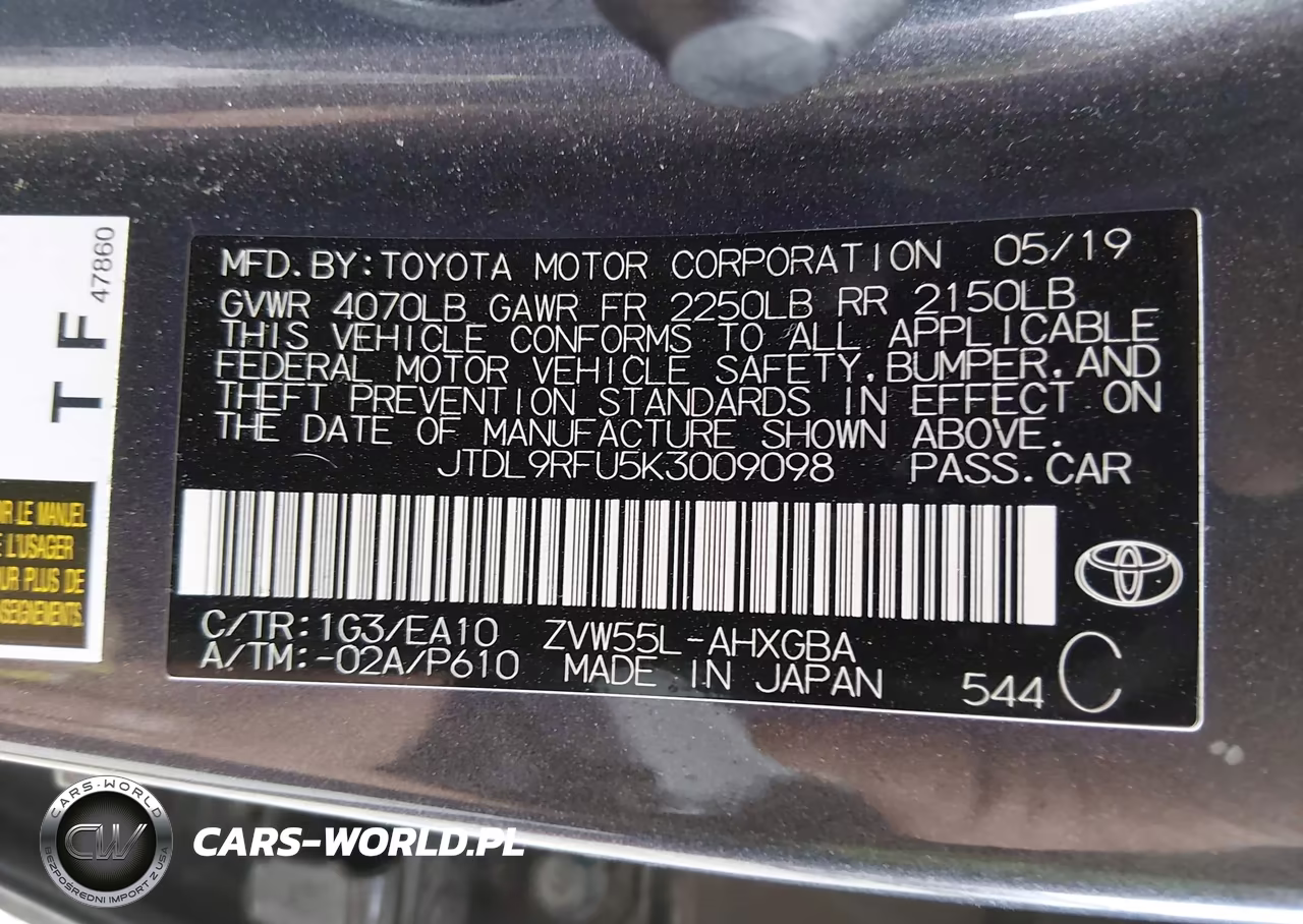 2019 Toyota Prius Xle VIN:JTDL9RFU5K3009098 - 9