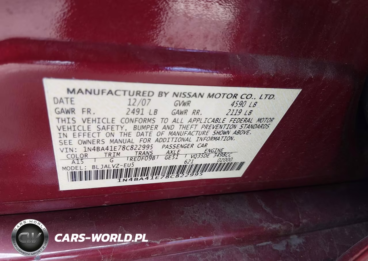 2008 Nissan Maxima 3.5 Se VIN:1N4BA41E78C822995 - 9