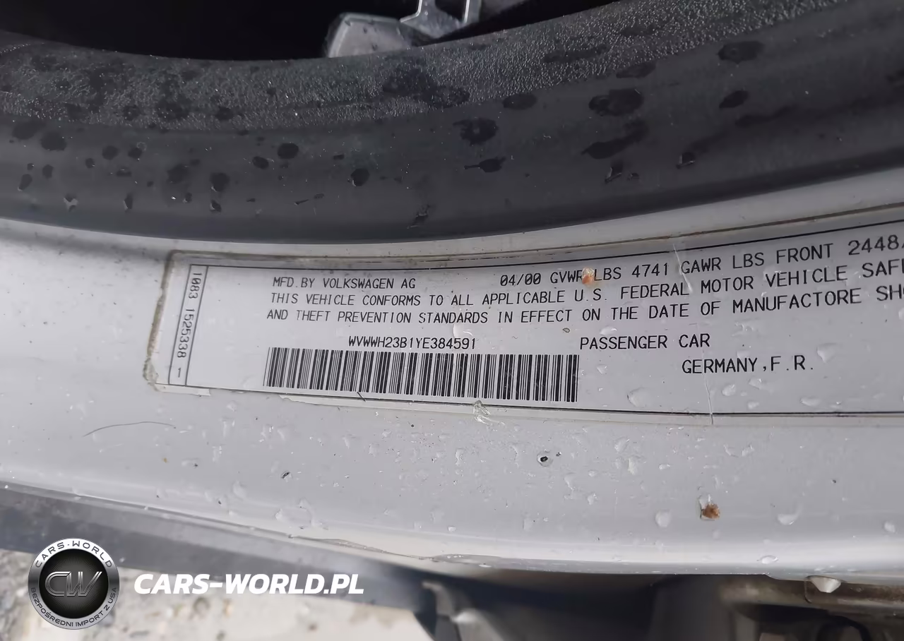 2000 Volkswagen Passat Glx VIN:WVWWH23B1YE384591 - 9