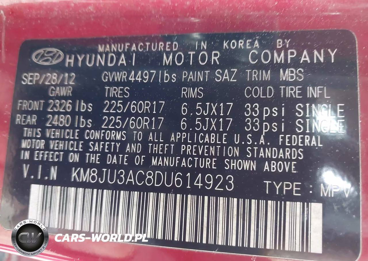 2013 Hyundai Tucson Gls VIN:KM8JU3AC8DU614923 - 9
