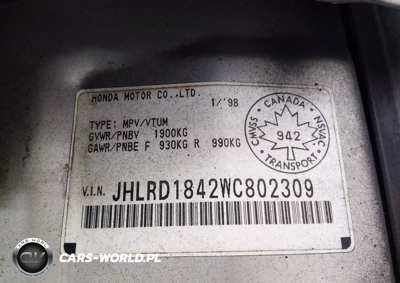 1998 Honda Cr-V Lx VIN:JHLRD1842WC802309 - 9