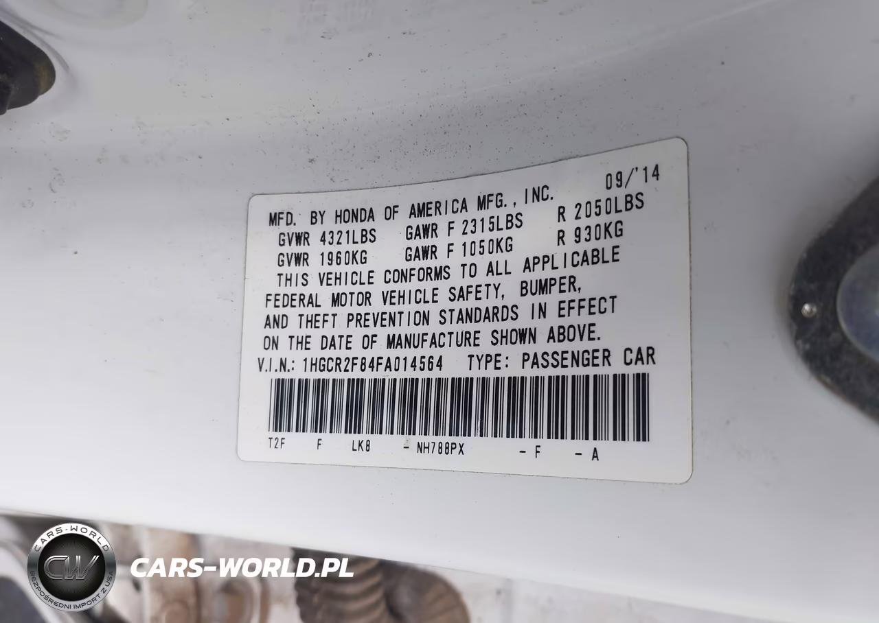 2015 Honda Accord Ex-L VIN:1HGCR2F84FA014564 - 9